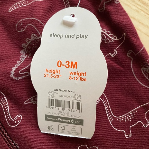 Maroon Dinosaur Sleep & Play Outfit 0-3m NWT - Picture 2 of 2